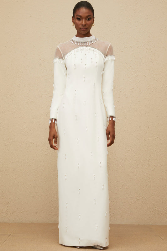 Céline White Embellished Evening Maxi Gown