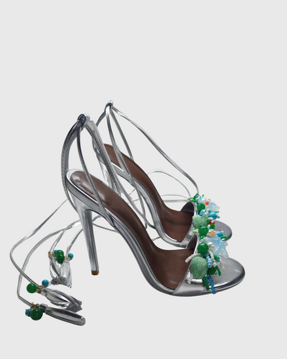 Melania Starfish Lace Up Sandals In Silver