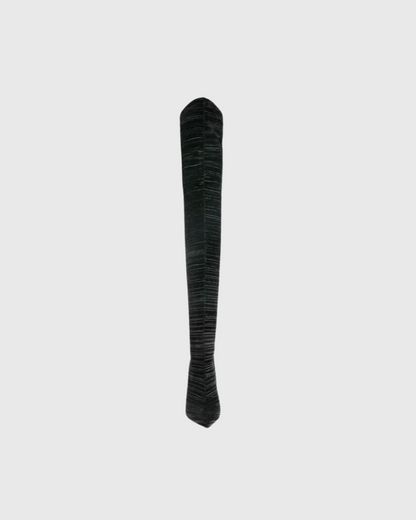 Miley Ribbed Velvet Wedge Over The Knee Boots In Black