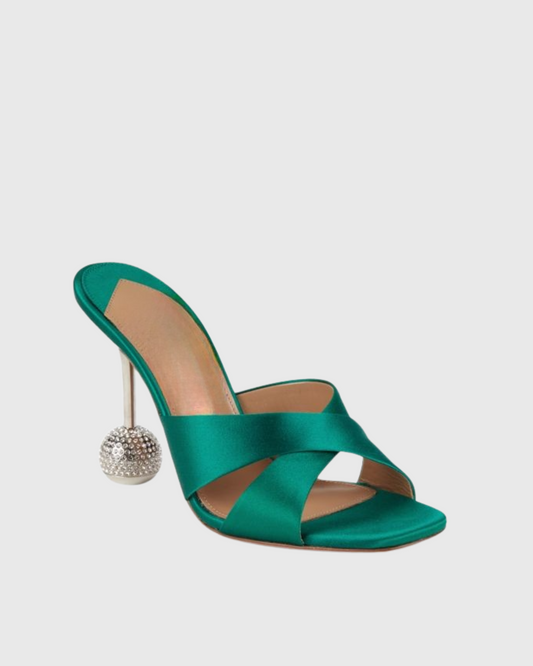 Natalina Cross Geometric Heels In Green