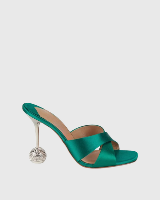 Natalina Cross Geometric Heels In Green