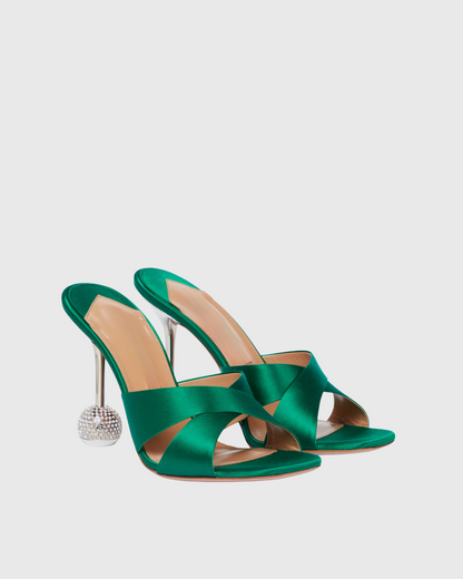 Natalina Cross Geometric Heels In Green