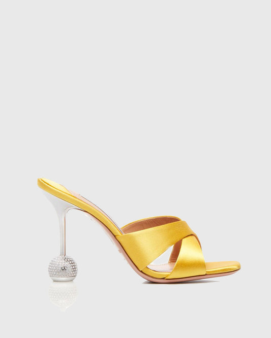 Natalina Cross Geometric Heels In Yellow