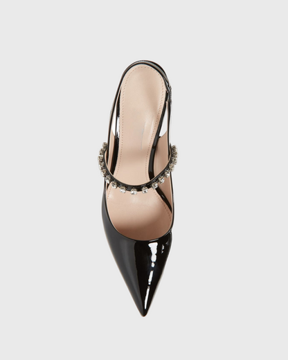 Nerina Rhinestone Strap Patent Leather Pumps In Black