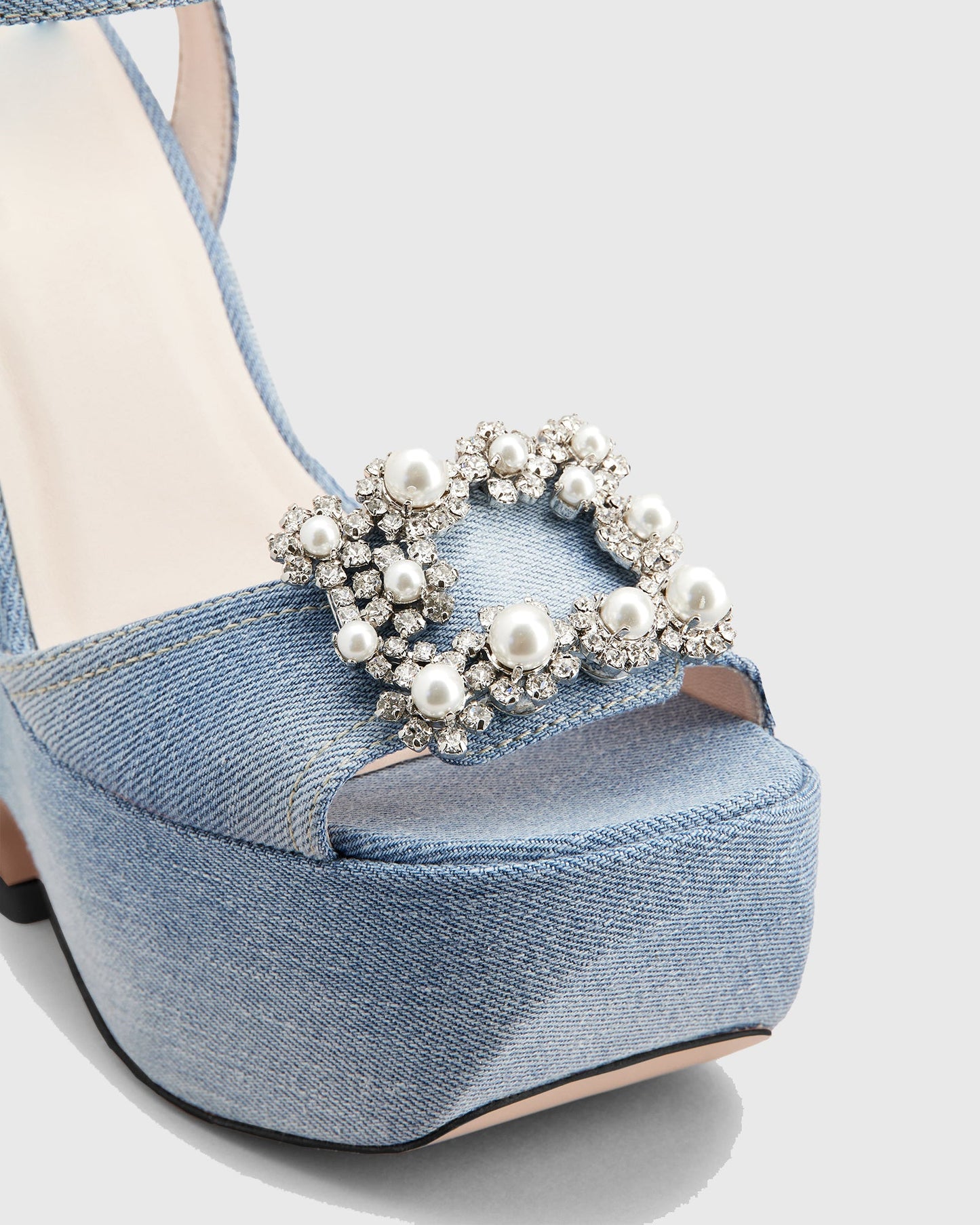 Nicolina Pearl Denim Platform Sandals In Blue
