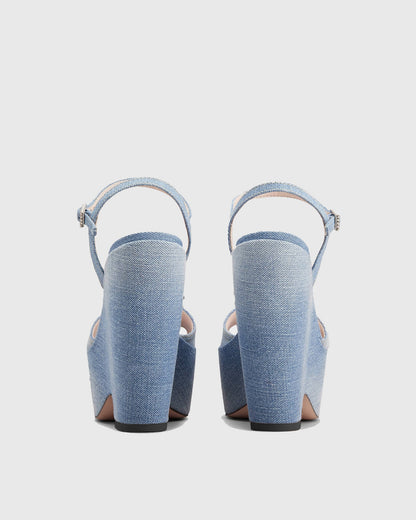 Nicolina Pearl Denim Platform Sandals In Blue