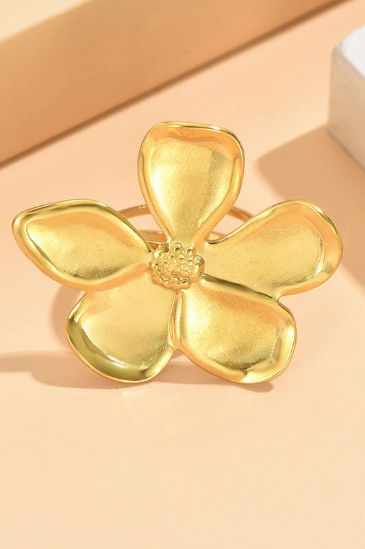 Exaggerated Floral Golden Open Rings for Party