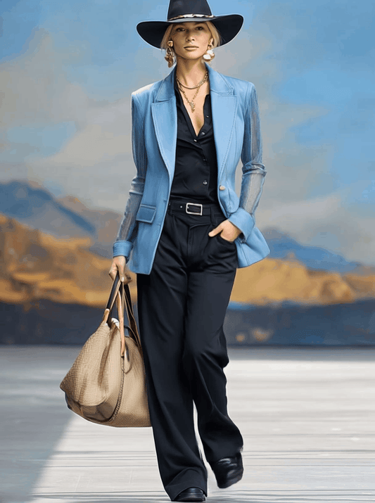 Exquisite Casual Notch Lapel Organza Long Sleeve Light Blue Denim X-type Blazer