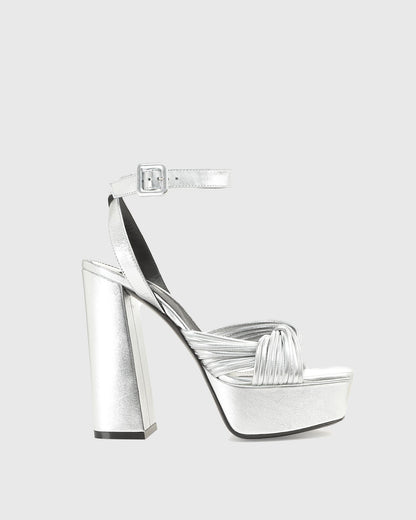 Olga Woven Leather Platform Sandals In Silver