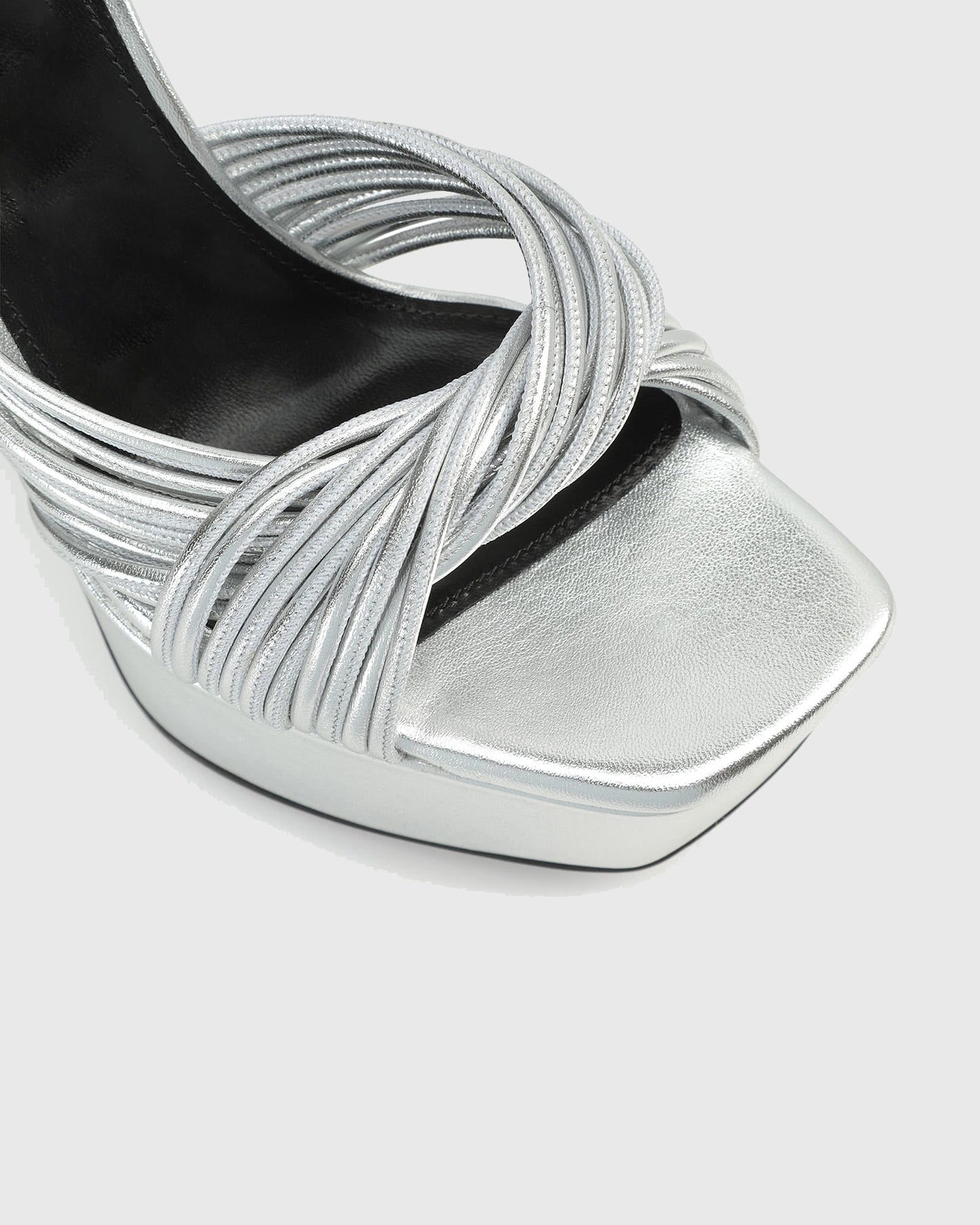 Olga Woven Leather Platform Sandals In Silver