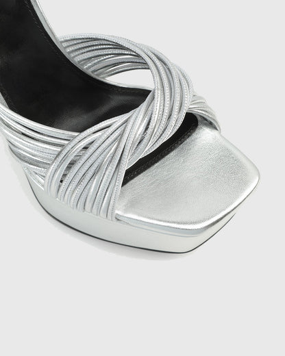 Olga Woven Leather Platform Sandals In Silver