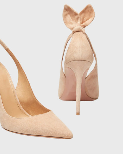 Orsa Bow Tie Velvet Pumps In Beige