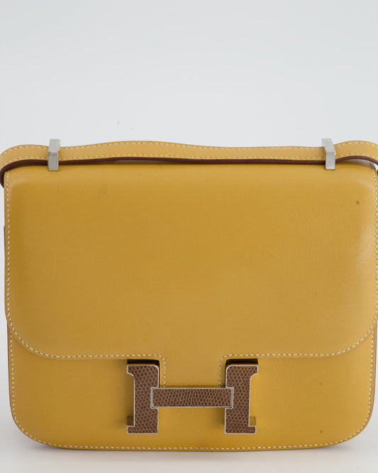 *FIRE PRICE* Hermès Mini Constance Bag 18cm in Paille Swift Leather with Palladium and Lizard Hardware