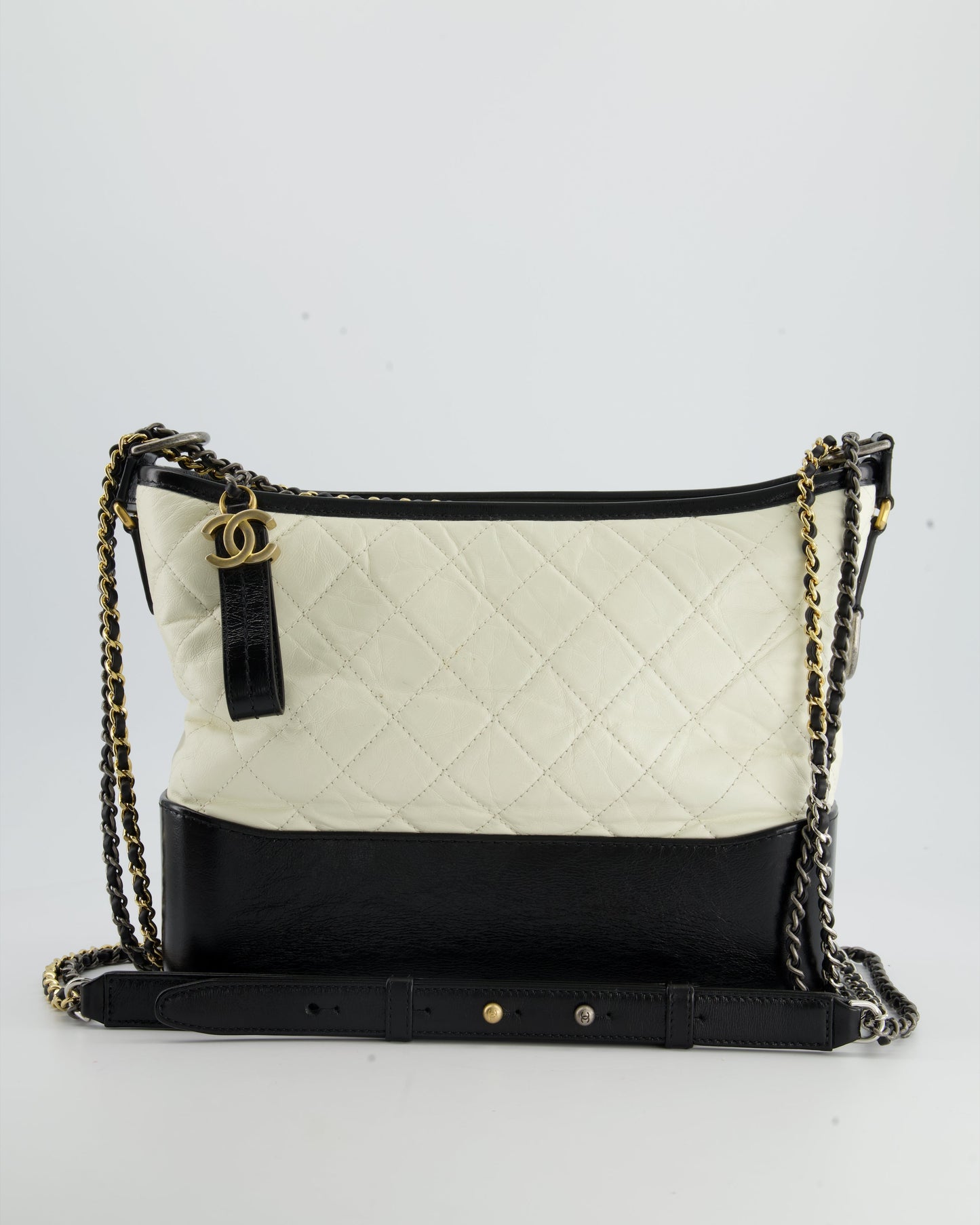 *FIRE PRICE* Chanel White and Black Medium Gabrielle Bag in Aged Calfskin Leather with Mixed Hardware