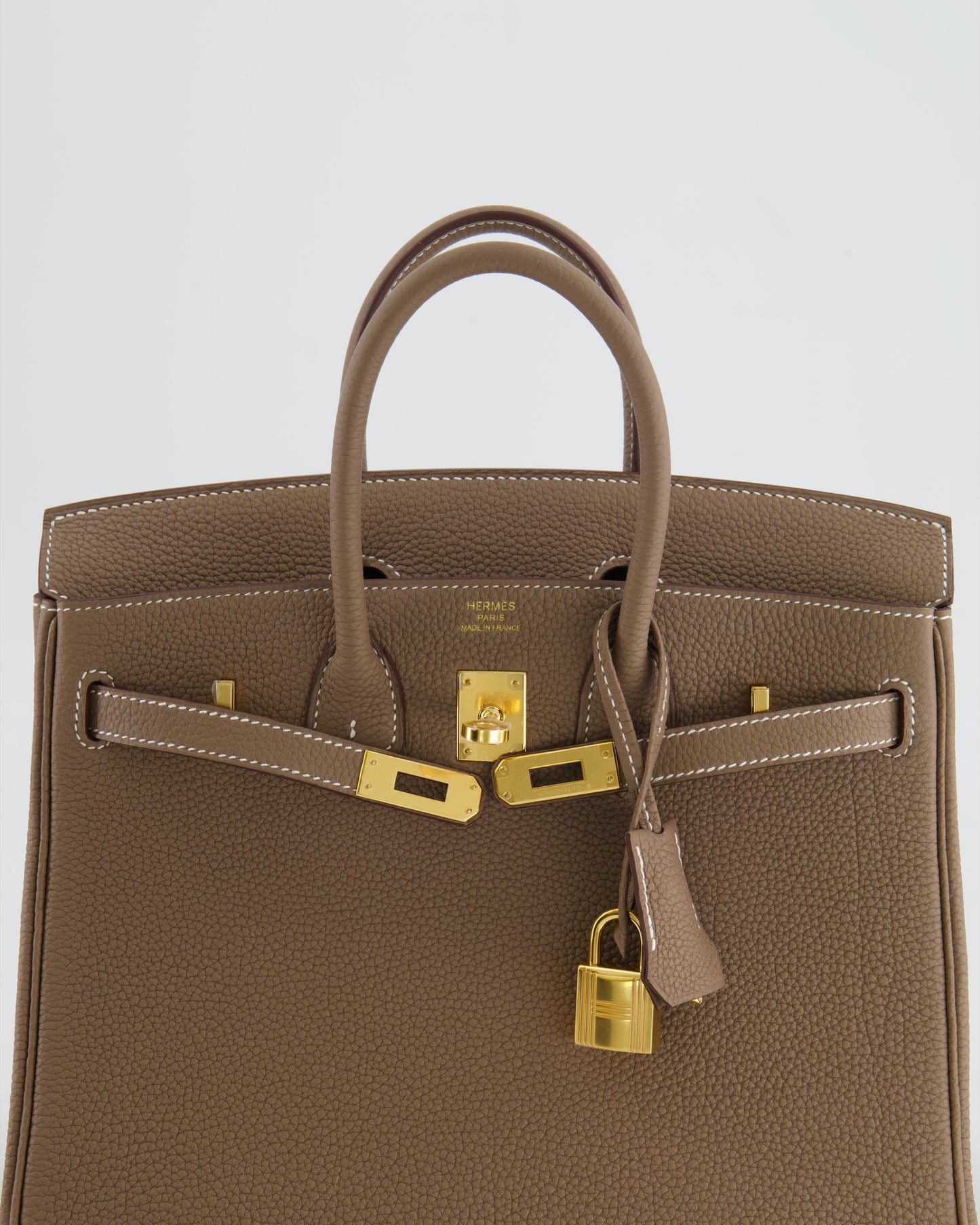 *RARE* Hermès Birkin 25cm Retourne Bag in Etoupe Togo Leather with Gold Hardware