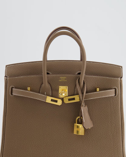*RARE* Hermès Birkin 25cm Retourne Bag in Etoupe Togo Leather with Gold Hardware