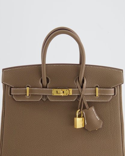 *RARE* Hermès Birkin 25cm Retourne Bag in Etoupe Togo Leather with Gold Hardware
