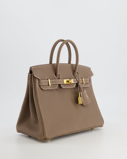 *RARE* Hermès Birkin 25cm Retourne Bag in Etoupe Togo Leather with Gold Hardware