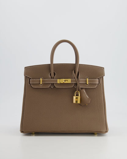 *RARE* Hermès Birkin 25cm Retourne Bag in Etoupe Togo Leather with Gold Hardware