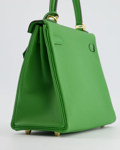 *RARE* Hermes Kelly Retourne Bag 25cm in Vert Yucca Togo Leather and Gold Hardware