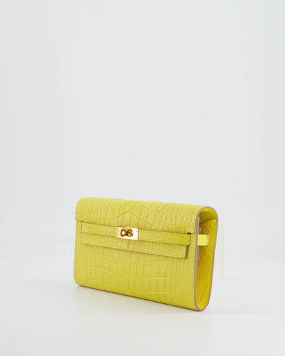 *RARE* Hermès Kelly To Go Bag in Jaune Mimosa Alligator Mississippiensis Leather with Gold Hardware