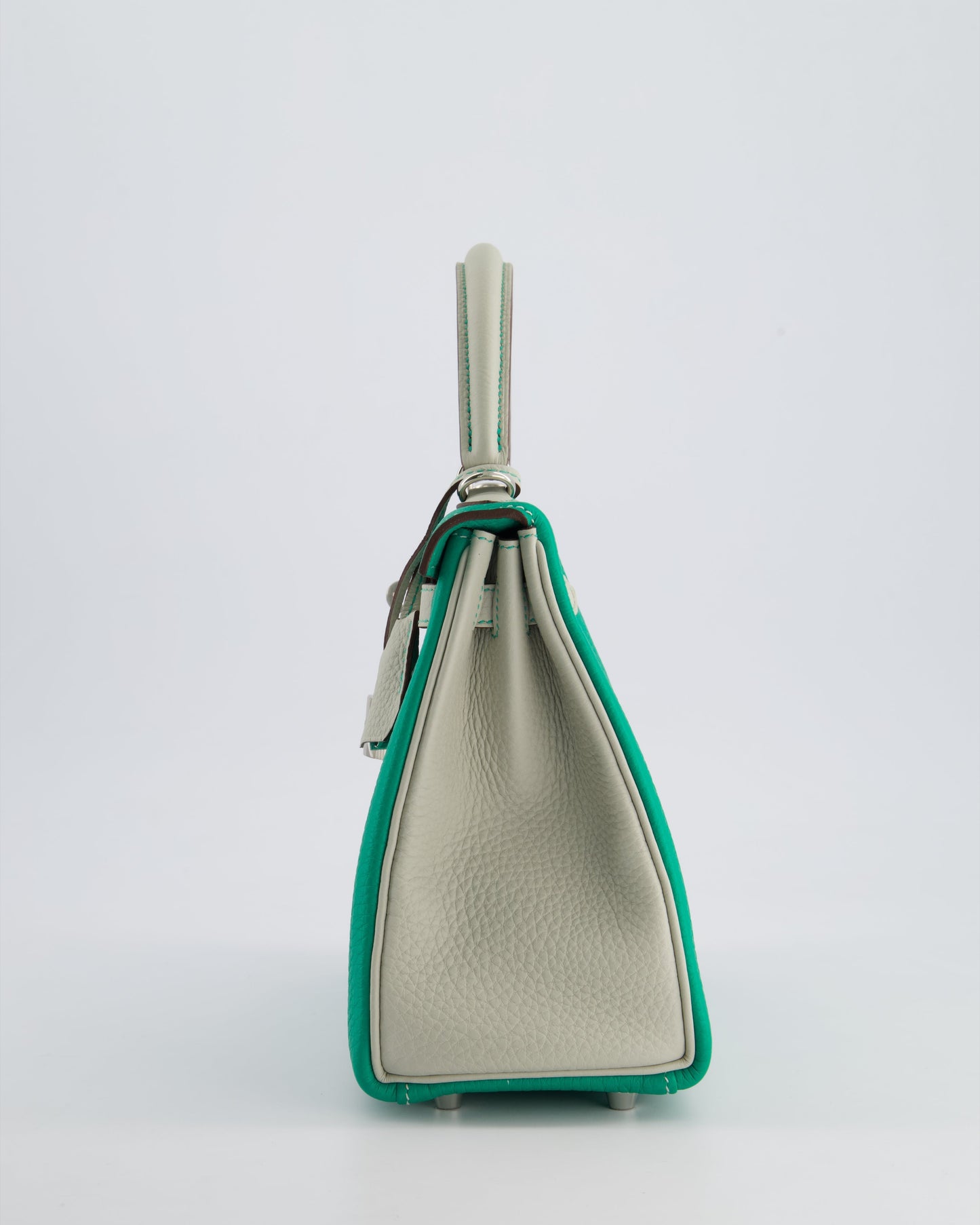 *SUPER RARE* Hermès HSS Kelly Retourne Bi-Colour 25cm Bag in Vert Vertigo & Gris Perle Togo Leather with Palladium Hardware & Contrast Stitching