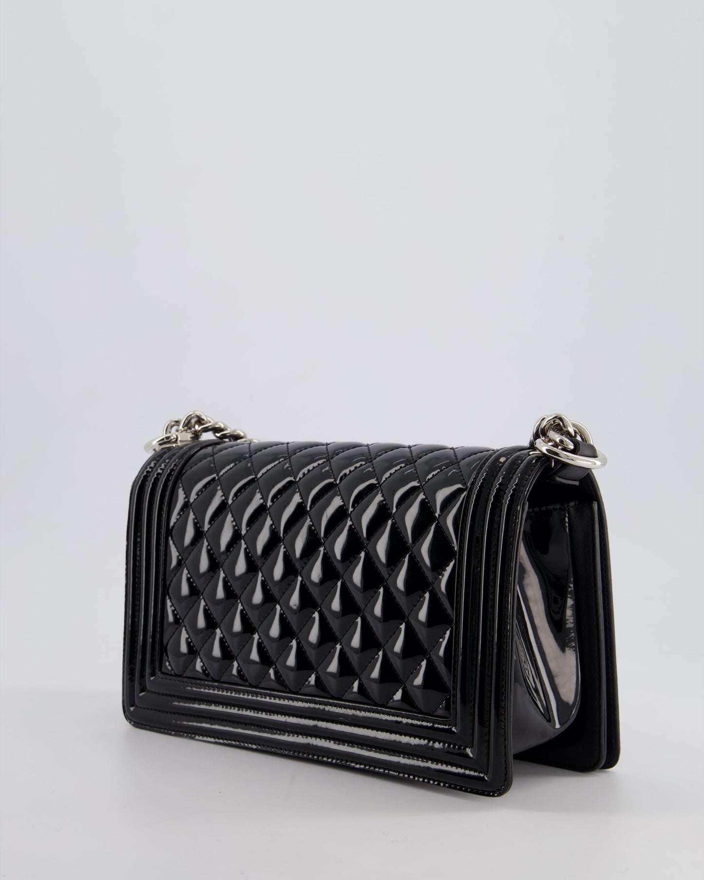 *FIRE PRICE* Chanel Black Patent Medium Boy Bag with Black and Silver Hardware