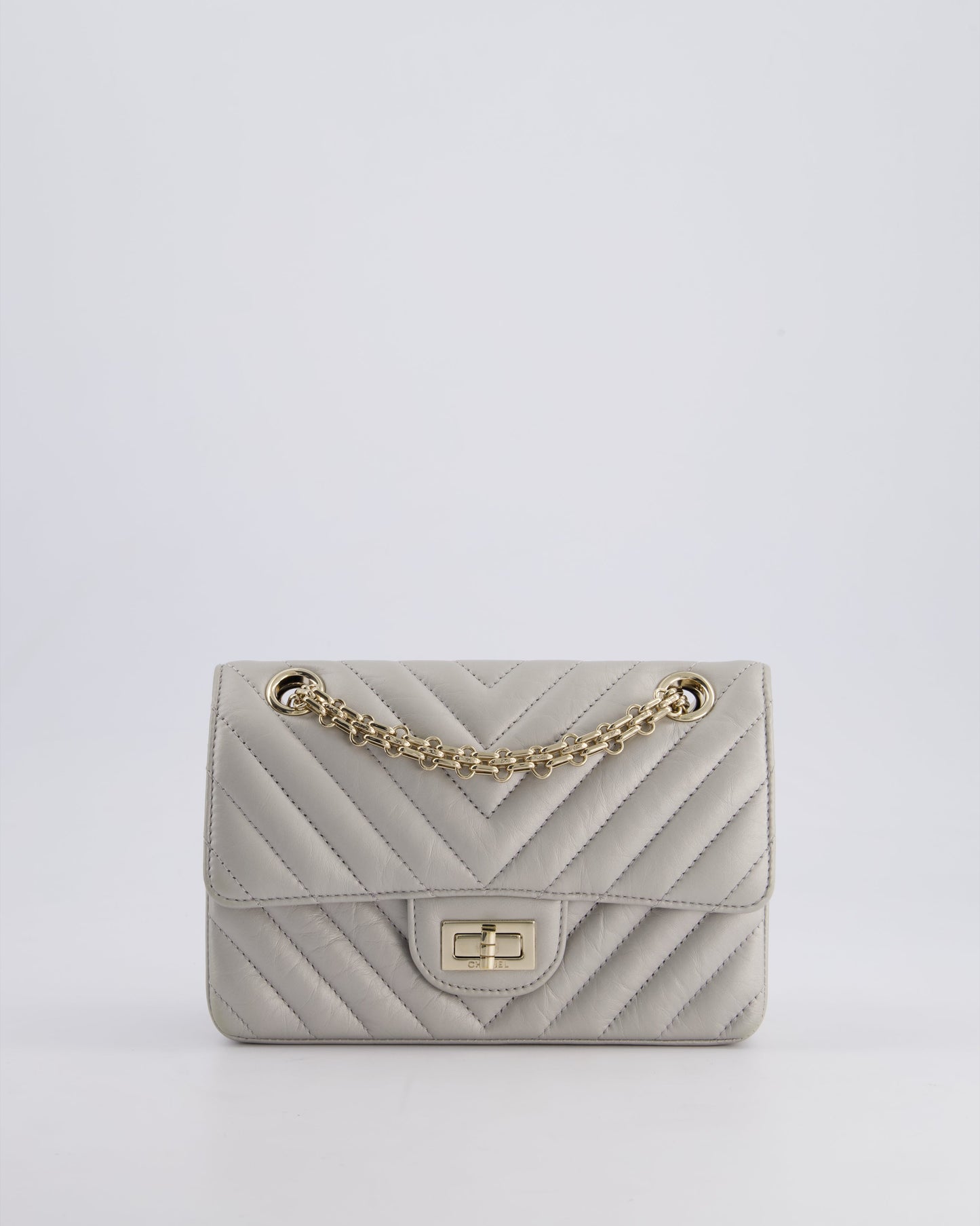 *FIRE PRICE* Chanel Light Grey Mini Reissue Bag in Aged Calfskin Leather and Champagne Gold Hardware