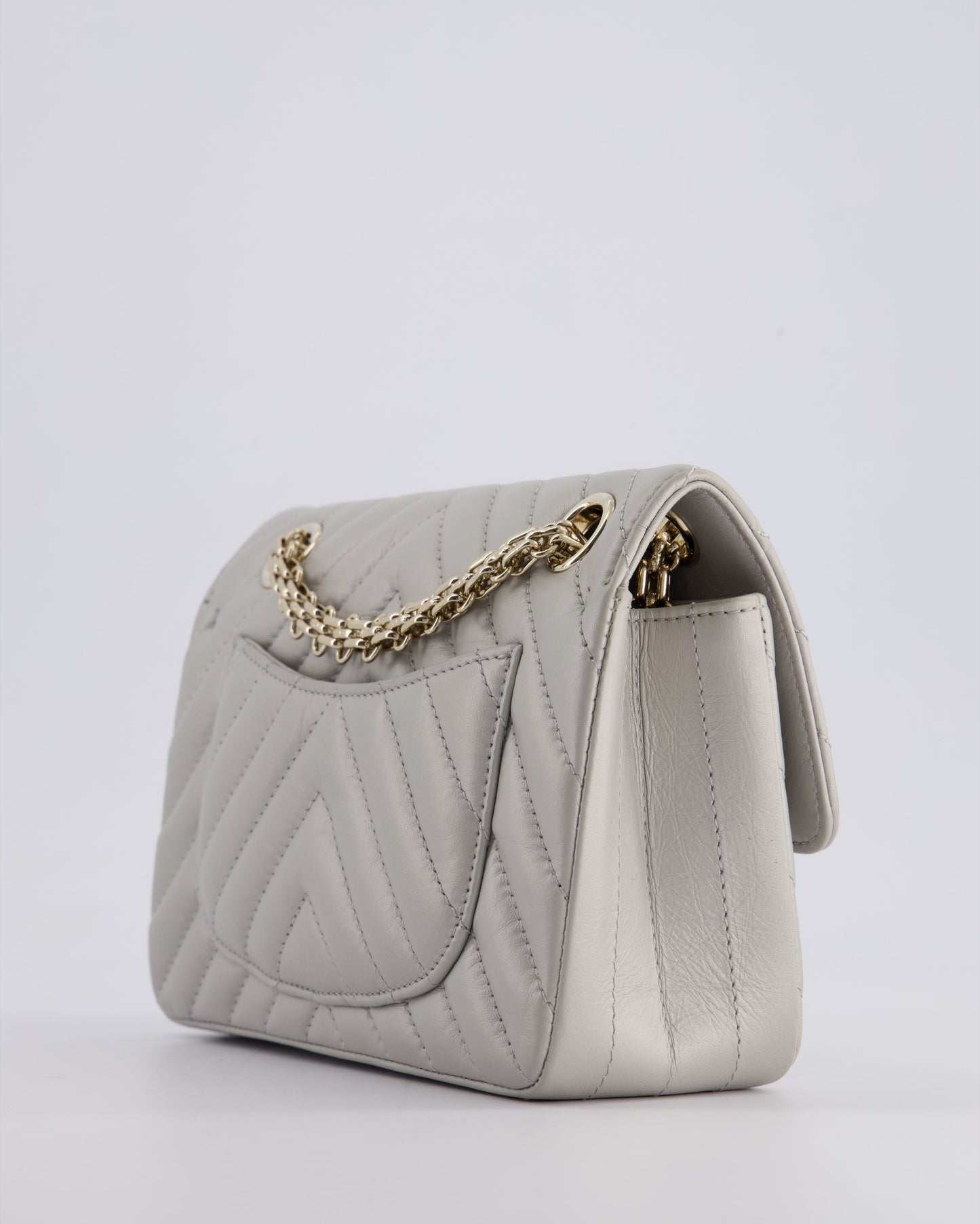 *FIRE PRICE* Chanel Light Grey Mini Reissue Bag in Aged Calfskin Leather and Champagne Gold Hardware