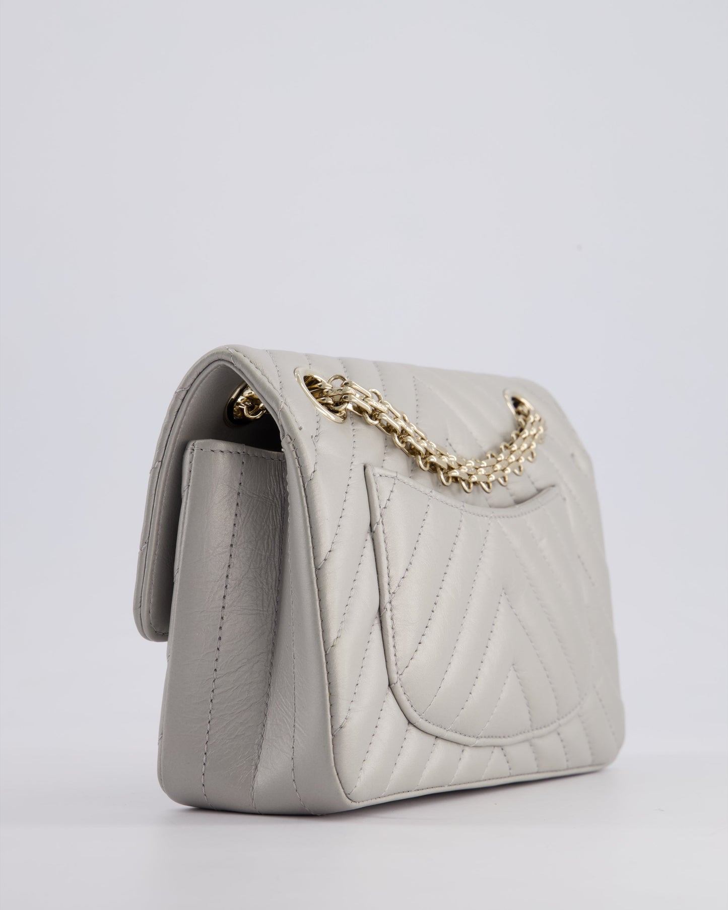 *FIRE PRICE* Chanel Light Grey Mini Reissue Bag in Aged Calfskin Leather and Champagne Gold Hardware