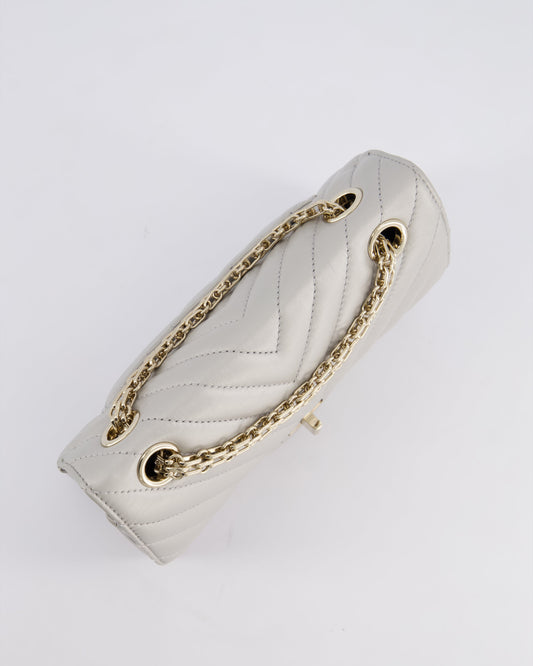 *FIRE PRICE* Chanel Light Grey Mini Reissue Bag in Aged Calfskin Leather and Champagne Gold Hardware
