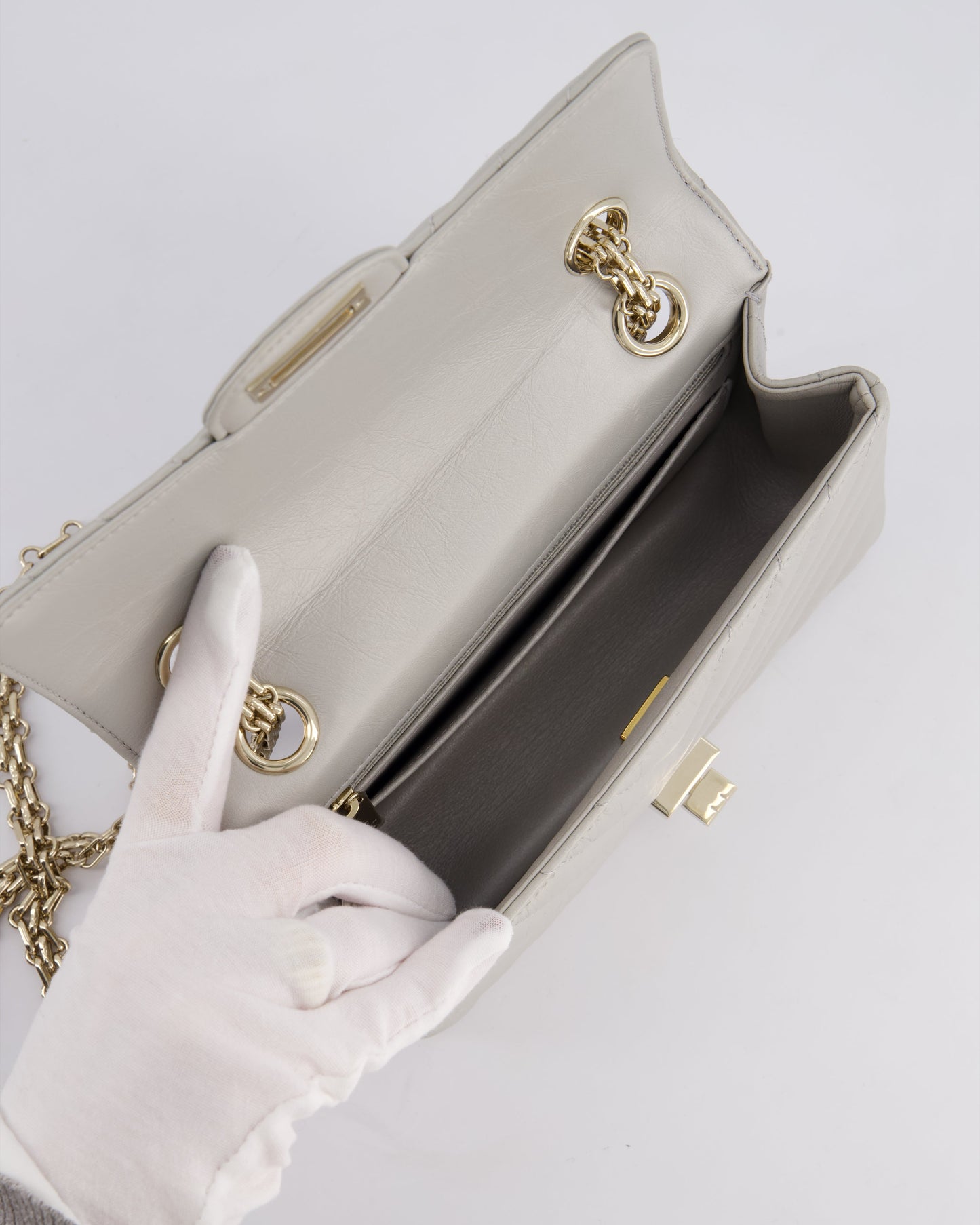 *FIRE PRICE* Chanel Light Grey Mini Reissue Bag in Aged Calfskin Leather and Champagne Gold Hardware