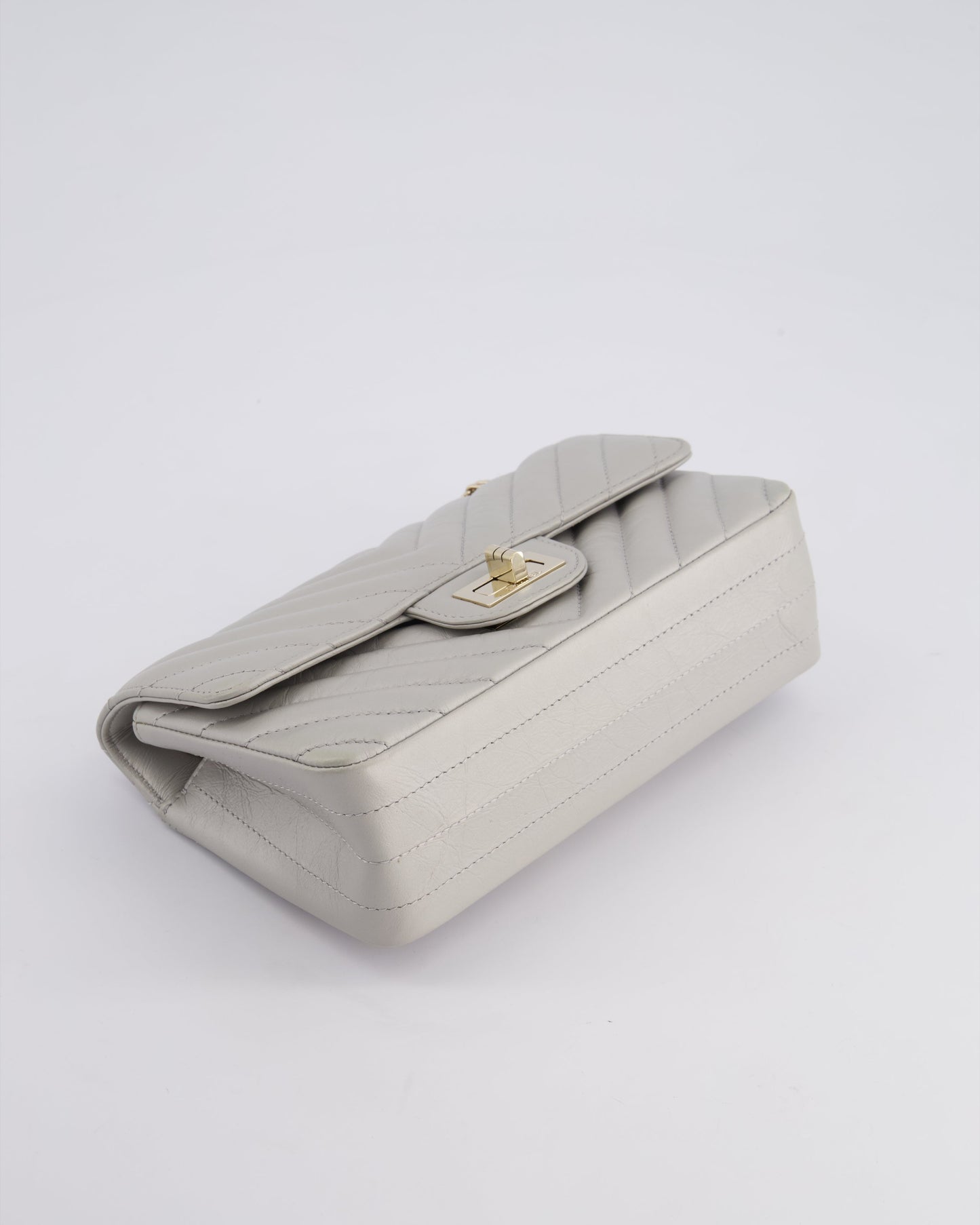*FIRE PRICE* Chanel Light Grey Mini Reissue Bag in Aged Calfskin Leather and Champagne Gold Hardware