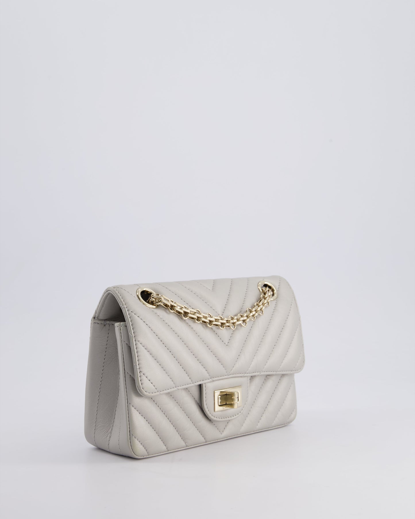 *FIRE PRICE* Chanel Light Grey Mini Reissue Bag in Aged Calfskin Leather and Champagne Gold Hardware