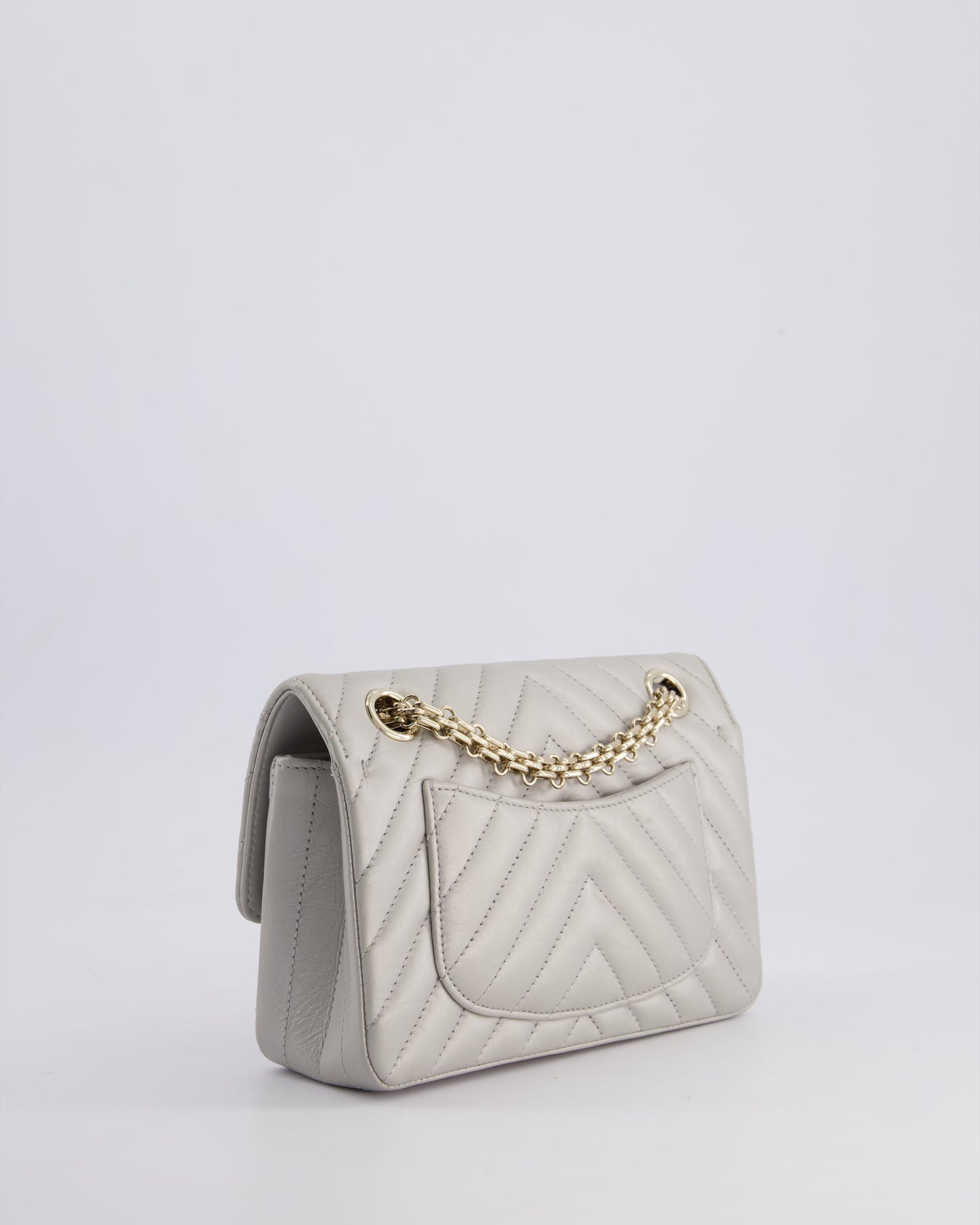 *FIRE PRICE* Chanel Light Grey Mini Reissue Bag in Aged Calfskin Leather and Champagne Gold Hardware