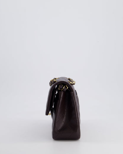 *RARE COLOUR* Chanel Dark Burgundy Small Classic Double Flap Bag in Caviar Leather with Champagne Gold Hardware