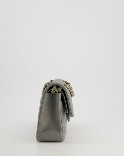 *HOT & RARE* Chanel Stone Grey Small Classic Double Flap Bag in Caviar Leather with Champagne Gold Hardware