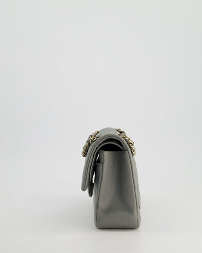 *HOT & RARE* Chanel Stone Grey Small Classic Double Flap Bag in Caviar Leather with Champagne Gold Hardware