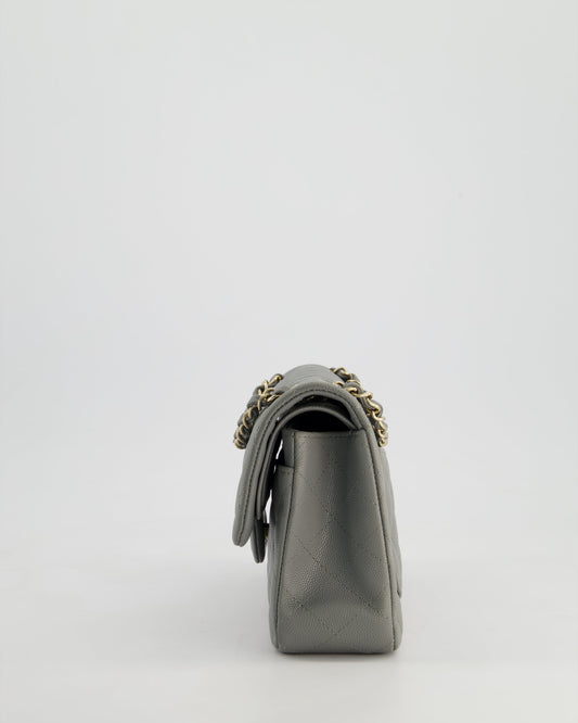 *HOT & RARE* Chanel Stone Grey Small Classic Double Flap Bag in Caviar Leather with Champagne Gold Hardware