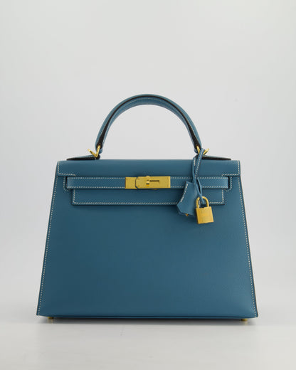 *HOT* Hermès Kelly 28cm Sellier Bag in Blue Jean Epsom Leather with Gold Hardware