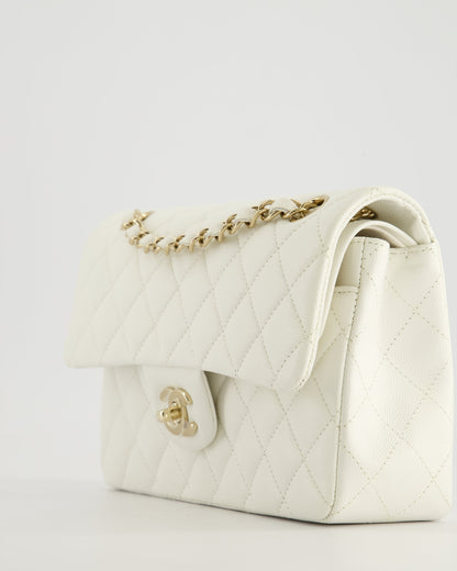 *HOT & RARE* Chanel White Small Classic Double Flap Bag in Caviar Leather with Champagne Gold Hardware