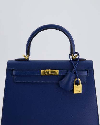 *FIRE PRICE* Hermès Kelly 25cm Sellier Bag in Deep Blue Madame Leather with Gold Hardware