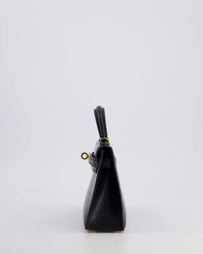 *HOT* Hermès Mini Kelly II 20cm Bag In Black Chèvre Chamkila Leather with Gold Hardware