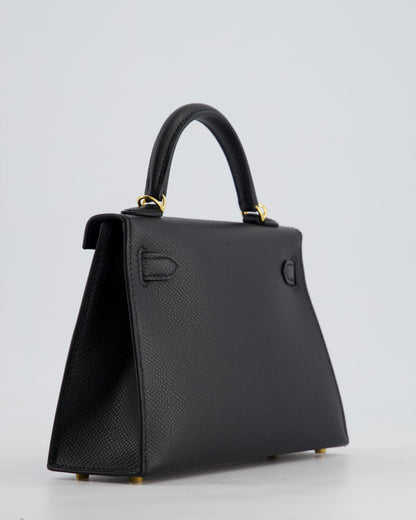 *HOT* Hermès Mini Kelly II 20cm Bag In Noir Epsom Leather with Gold Hardware