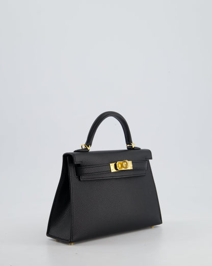 *HOT* Hermès Mini Kelly II 20cm Bag In Noir Epsom Leather with Gold Hardware