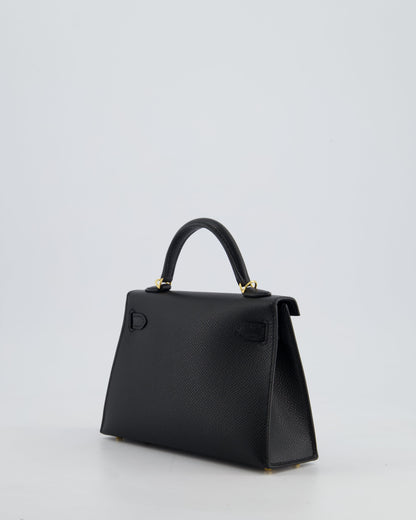 *HOT* Hermès Mini Kelly II 20cm Bag In Noir Epsom Leather with Gold Hardware