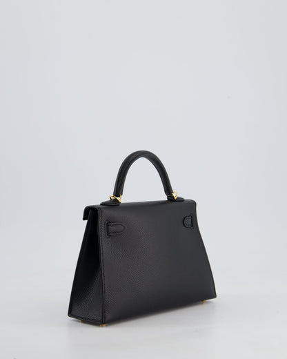 *HOT* Hermès Mini Kelly II 20cm Bag In Noir Epsom Leather with Gold Hardware