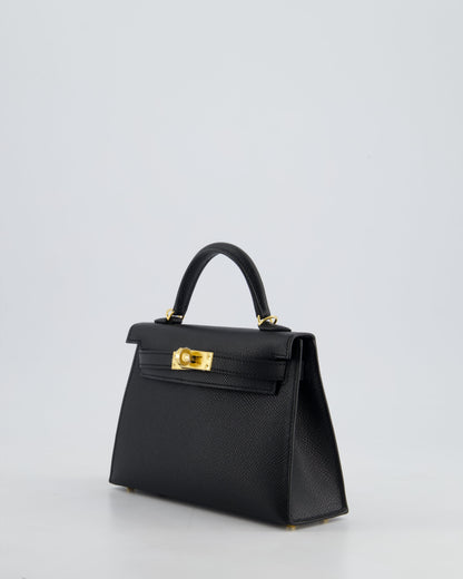 *HOT* Hermès Mini Kelly II 20cm Bag In Noir Epsom Leather with Gold Hardware