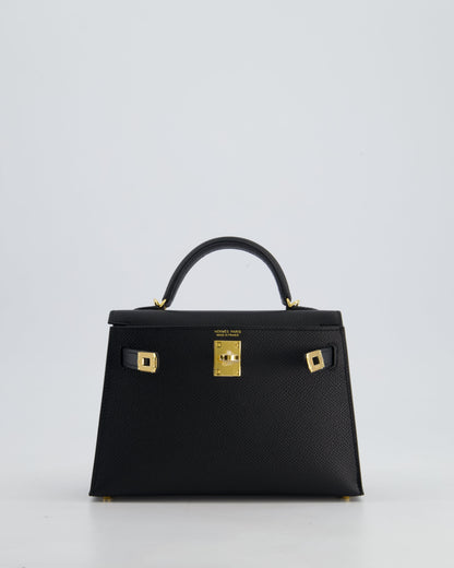 *HOT* Hermès Mini Kelly II 20cm Bag In Noir Epsom Leather with Gold Hardware