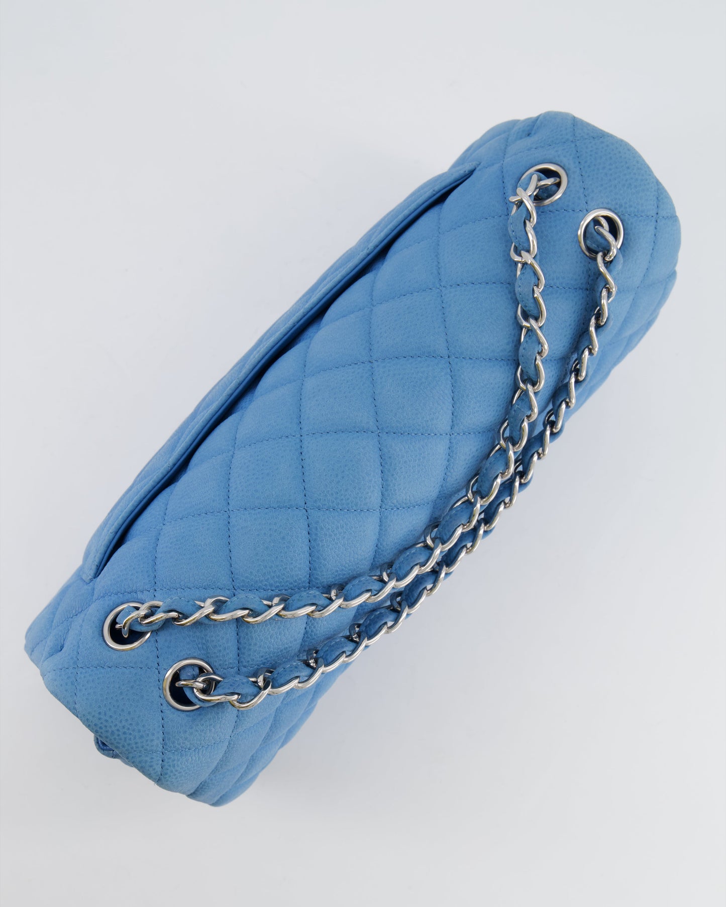 *FIRE PRICE* Chanel Blue Jumbo Classic Double Flap Bag in Caviar Nubuck Leather with Silver Hardware&nbsp;